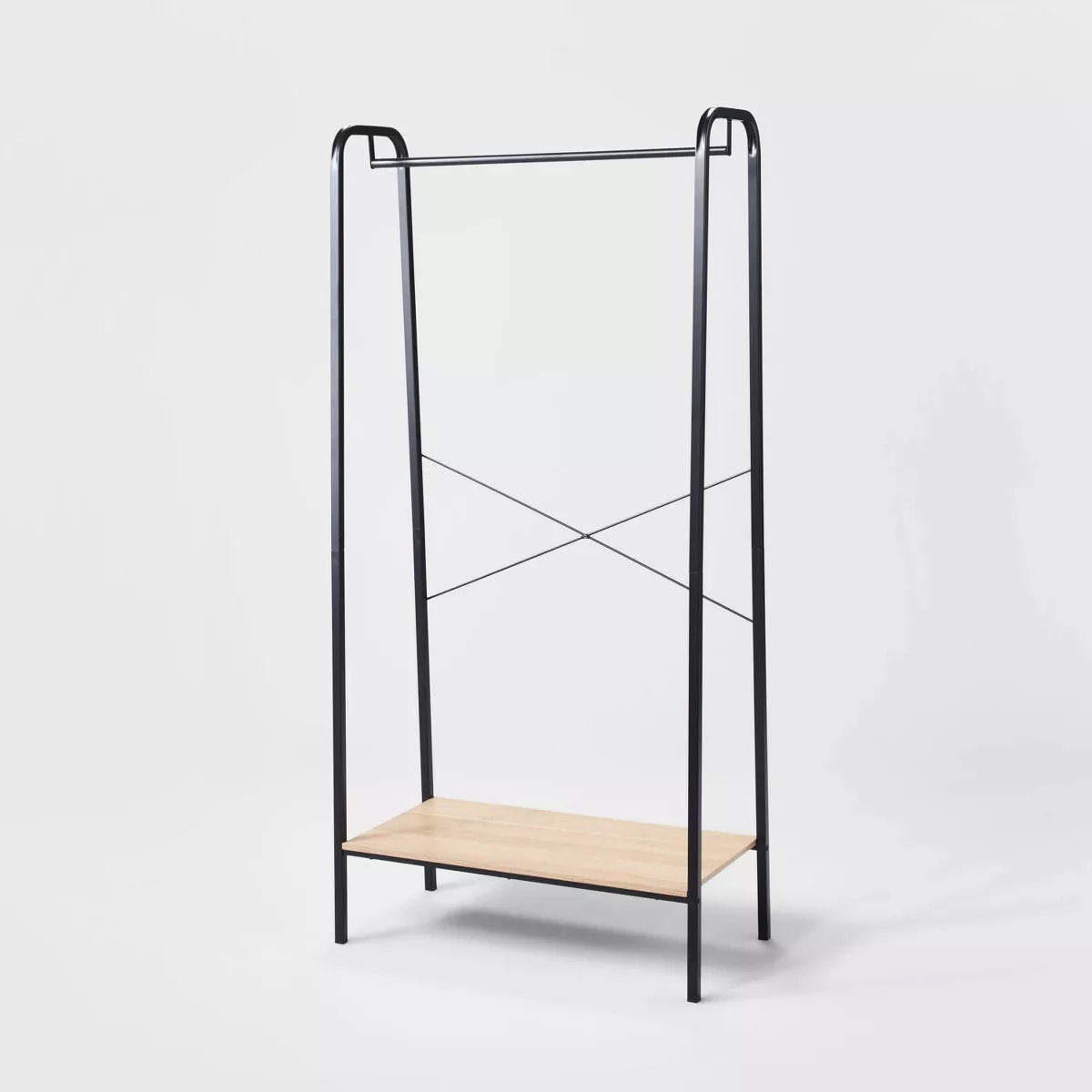 Single Shelf Garment Rack Black Metal with Natural Wood Brightroom™ Bargain Barn